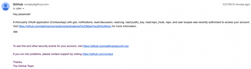 Notification email from GitHub