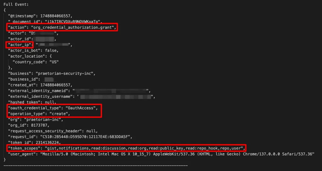 The initial authorization log event.