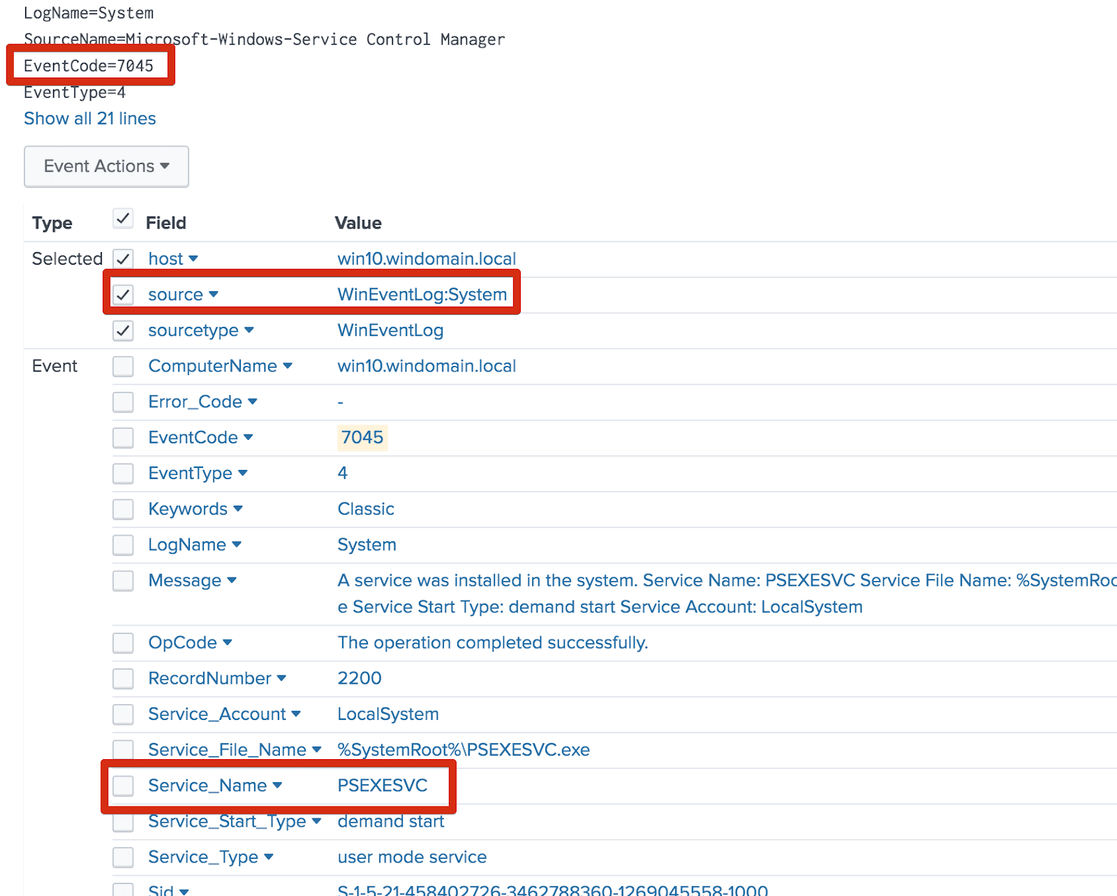 event code 7045 psexesvc