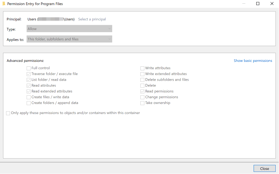 permission entry for program files