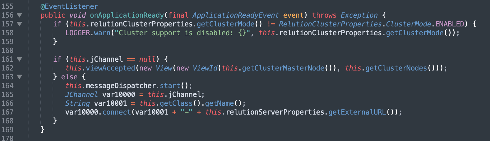Figure 4: Our review of the application source code indicated that the cluster service was still activated even when cluster support was disabled within the application.