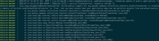 Figure 12: We received an error message indicating that serialization of the InvokerTransformer object was disabled within the Apache Commons Collections library by default as a mechanism to break common deserialization attack chains.