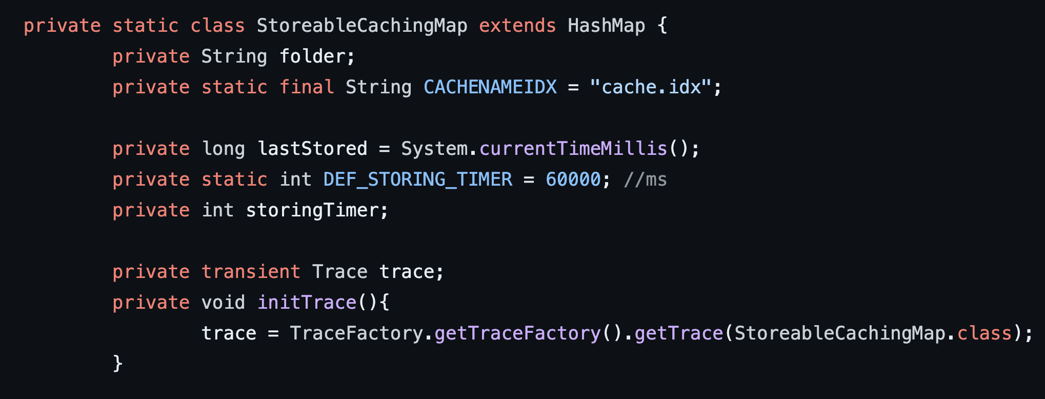 Figure 16: The StorableCachingMap class is a private internal class within the SimpleCache class.