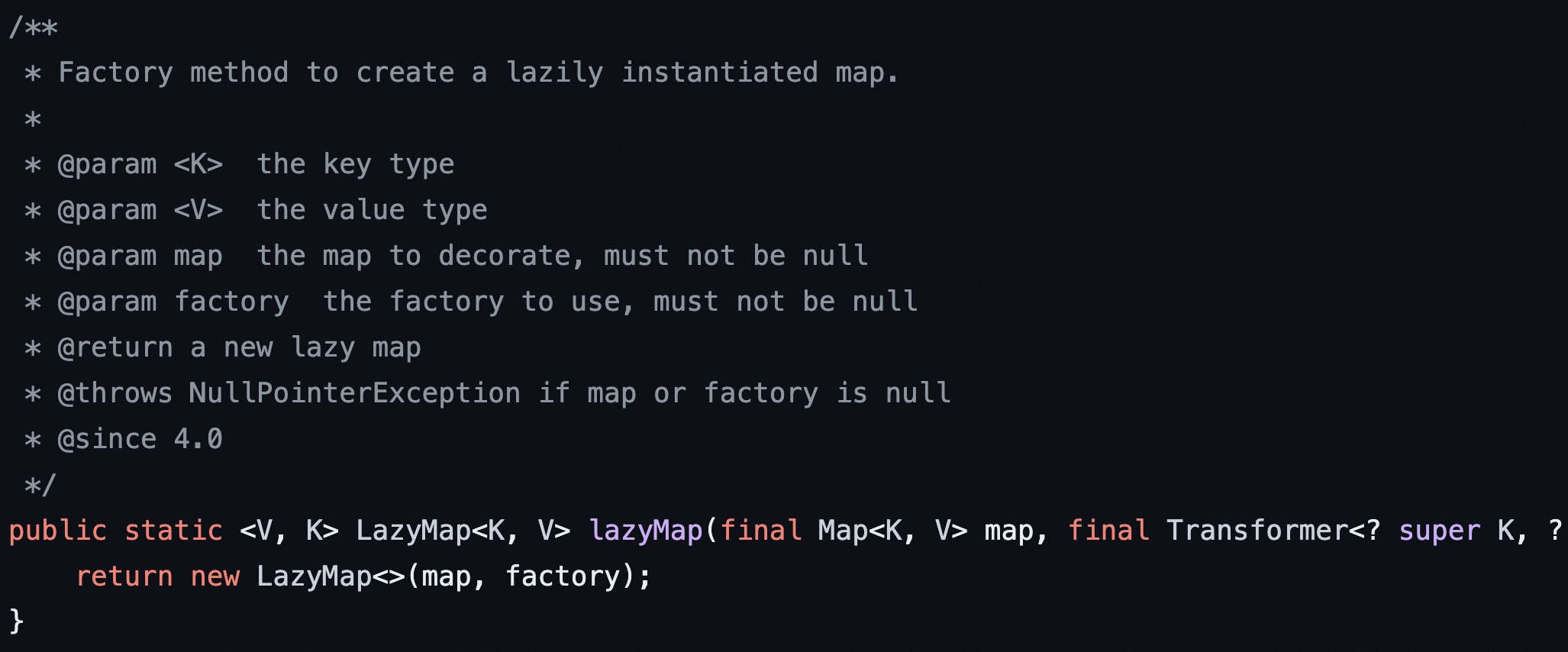 Figure 20: The LazyMap function uses a Transformer data type to derive a value from a key through the factory member field.