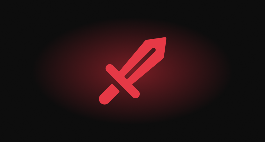Red sword icon representing offensive security, cover image for the webinar "Offensive Security Strategies."