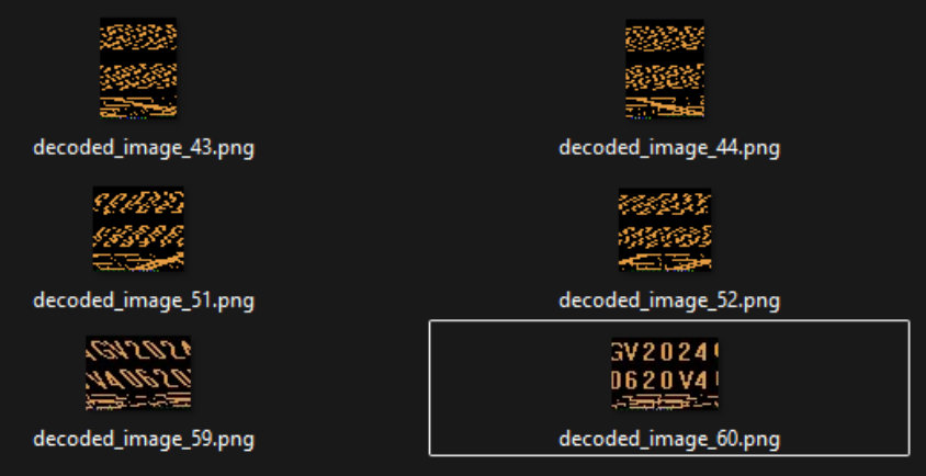 A subset of the set of extracted images, when treated as RGB565.