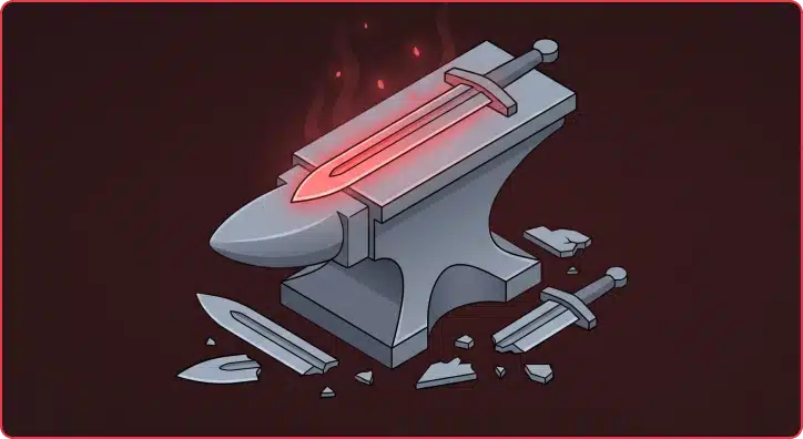 Praetorian promo graphic for WasmForge. A glowing red sword forged on an anvil among shattered older swords. Headline reads Signed Go Binary on the Outside, Rubeus on the Inside, with subtext that WasmForge compiles C# tools to WebAssembly with no CLR, no AMSI, no signatures.